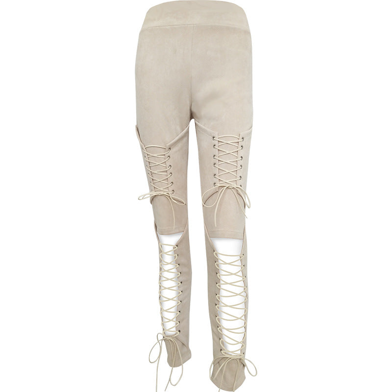 Lace-Up Suede Long Pants