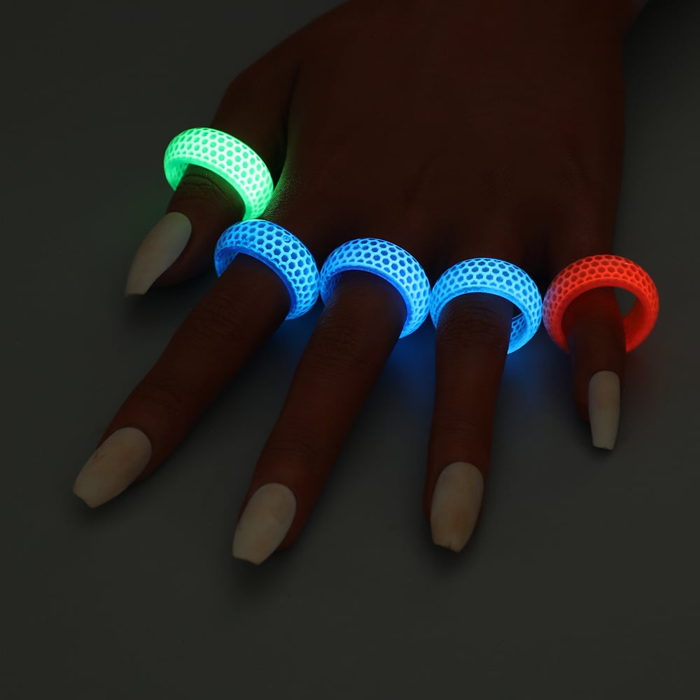 Luminous Honeycomb Pattern Transparent Resin Ring